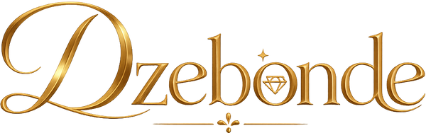 Dzebonde gold luxury jewelry brand logo with elegant typography and diamond icon on a transparent background.